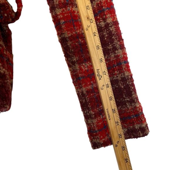 Boucle Jacket XS Tartan Red Belted Ruffled Academia Retro Feminine Anthropologie - Picture 4 of 8